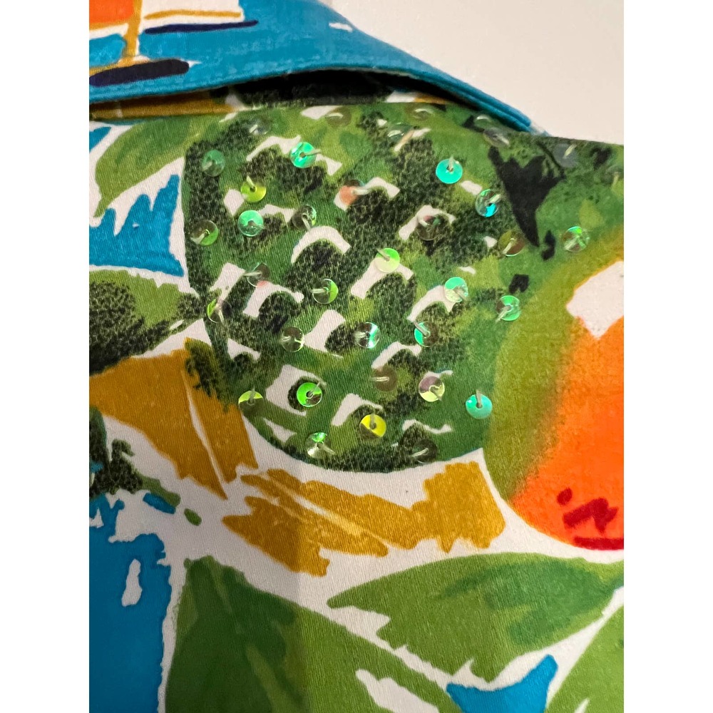 Laura Ashley Women's Long Sleeve Floral Sequin Button Jacket Teal Size L - Picture 8 of 11
